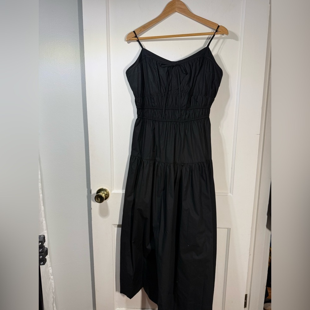 Gibson Latimer Black Poplin Dress with Spaghetti Straps 100% Cotton